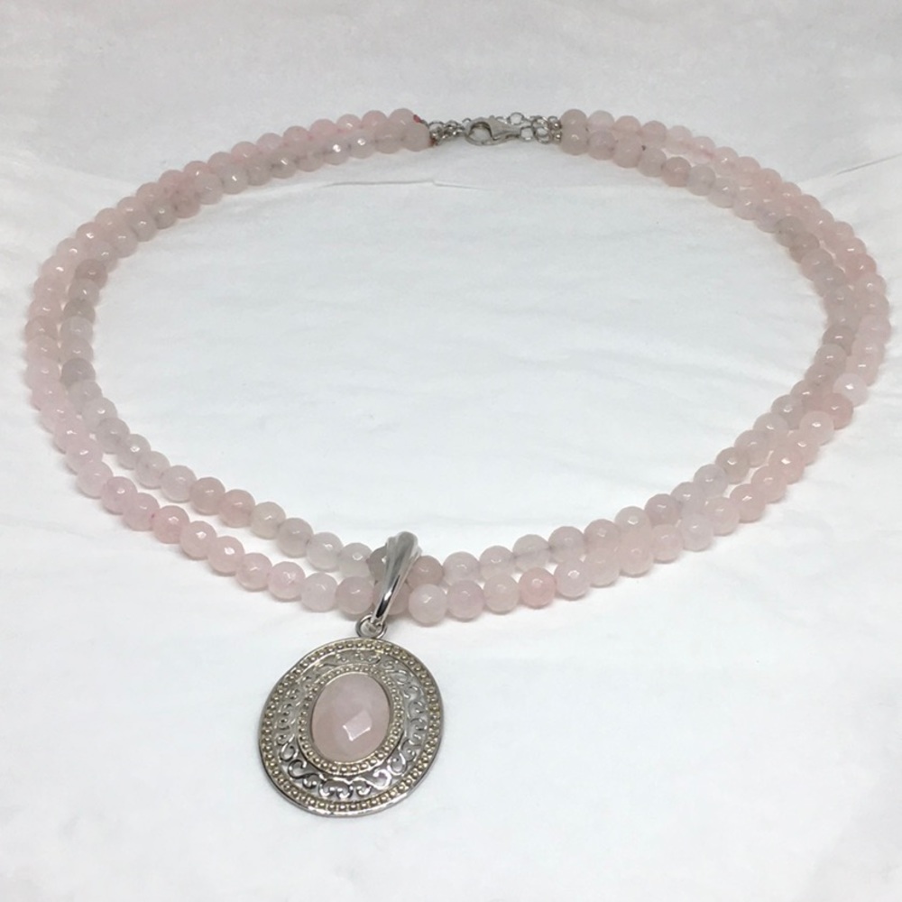 Gem Insider 2-Strand Rose Quartz Pendant Necklace